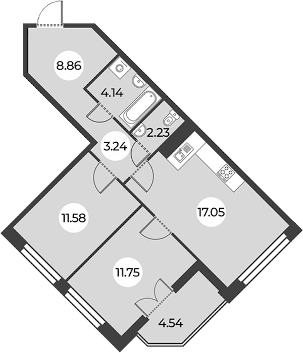2-комнатная квартира 61.12 м², 10/24 эт., ЖК «Огни Залива»
